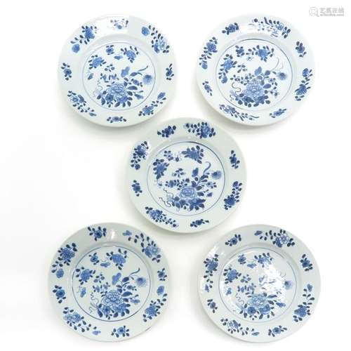 A Series of 5 Blue and White Plates