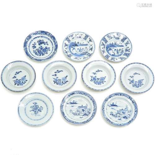 A Lot of 10 Blue and White Plates