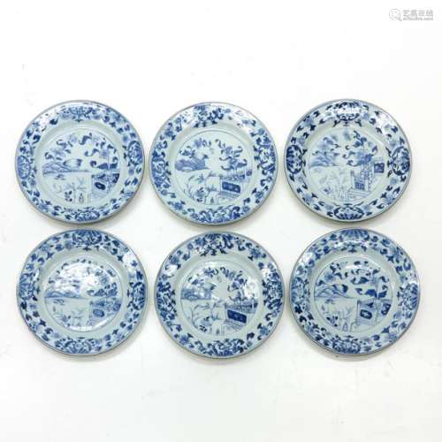 A Series of 6 Blue and White Plates