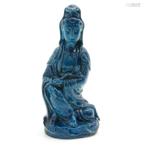 A Blue Glaze Quanyin Sculpture