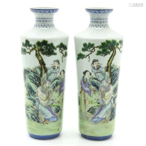 A Pair of Polychrome Vases