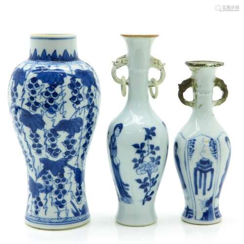 A Lot of 3 Blue and White Vases