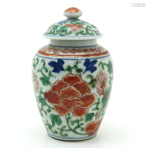 A Famille Verte Decor Vase with Cover