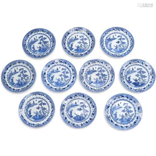 A Series of 10 Blue and White Plates