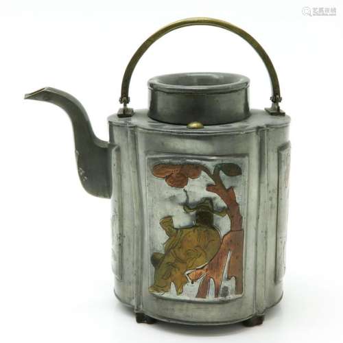 A Tin Teapot with Copper Inaly