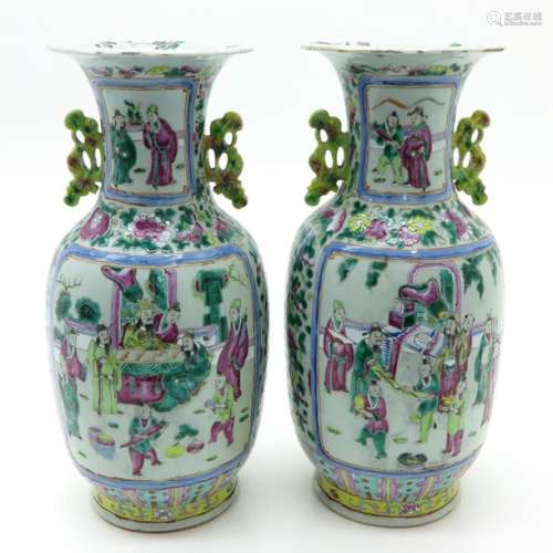 A Pair of Polychrome Vases