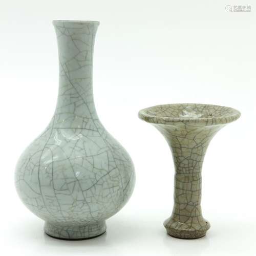 A Crackle Glazed Vase and Stem Cup