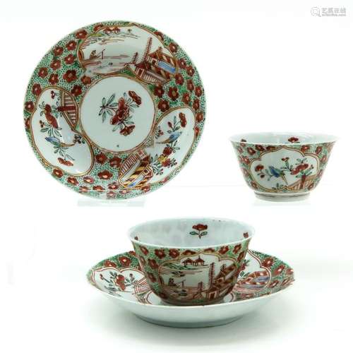 A Lot of Polychrome Cups and Saucers