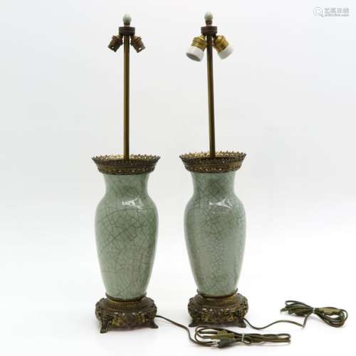 A Pair of Crackle Glazed Decor Lamps