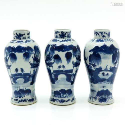 A Lot of 3 Blue and White Vases
