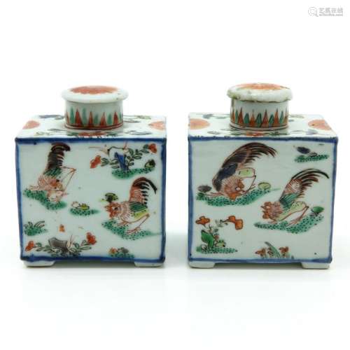 A Pair of Polychrome Decor Tea Boxes