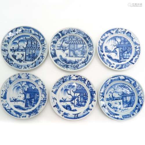 A Series of 6 Blue and White Plates