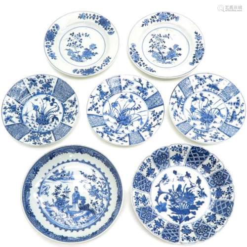 A Lot of 7 Blue and White Plates
