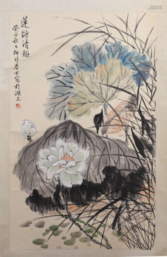 CHINESE SCROLL PAINTING OF LOTUS