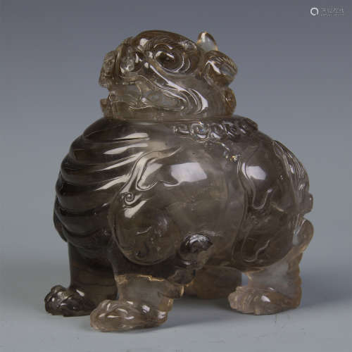 CHINESE ROCK CRYSTAL SEATED BEAST INCENSE CAGE