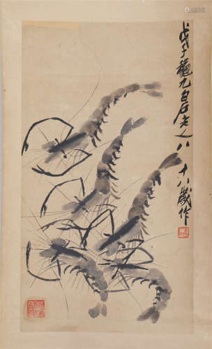 CHINESE SCROLL PAINTING OF SHRIMP