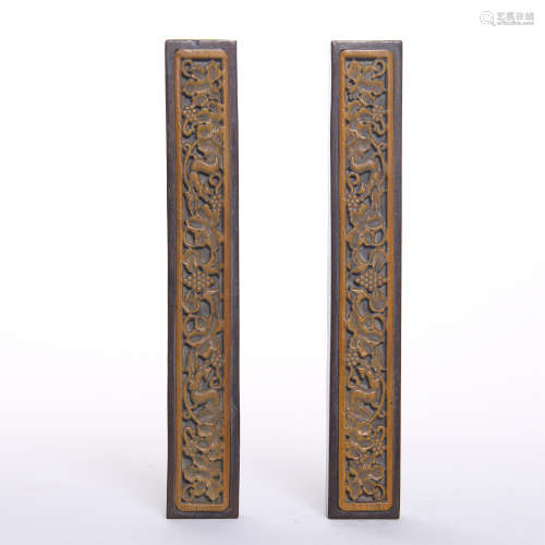 PAIR OF CHINESE HARDWOOD BAMBOO PAPER WEIGHT