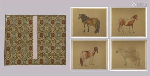 TEN PAGES OF CHINESE ALBUM PAINTING OF HORSE