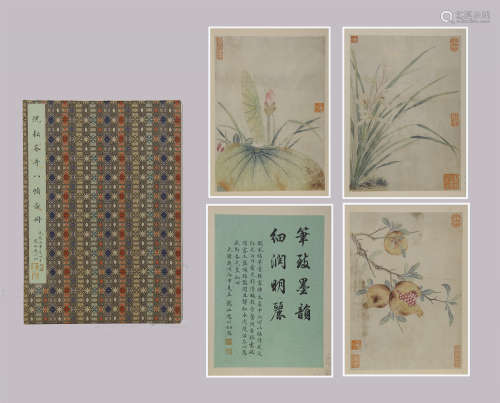EIGHT PAGES OF CHINESE ALBUM PAINTING OF FLOWER WITH CALLIGRAPHY