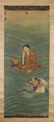 CHINESE SCROLL PAINTING OF LOHAN ON WEAVES