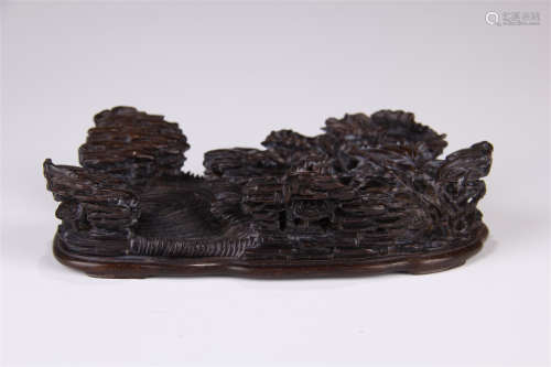 CHINESE HARDWOOD ZITAN CARVED LOTUS BASE