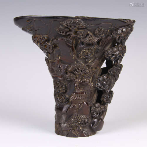 CHINESE OX HORN CARVED JUE CUP