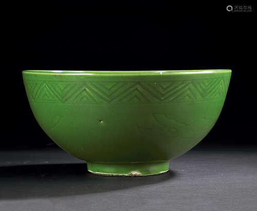 19世纪 瓜皮绿釉碗