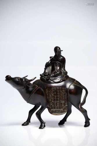 Incense BurnerBronzeChina17th ctH: 17 cmLaozi, the Sage philosopher, sitting comfortably on a