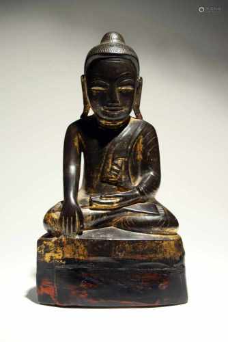 Sitting BuddhaWood carved rest gildetBurma18th ctH: 36 cmSitting Buddha with bhumisparsa mudra,