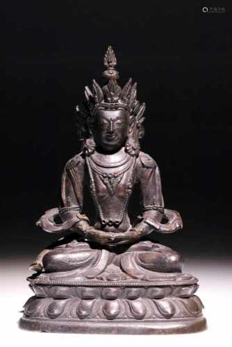 AmitayusBronzeChina18th ctH: 18 cmSeated on double lotus pose forming a dhyana mudra. He is