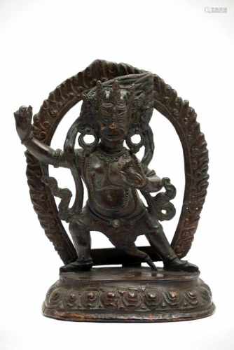 VajrapaniBronzeTibet18th ctH: 21 cmVajrapani in one of his many angry manifestations. His body is