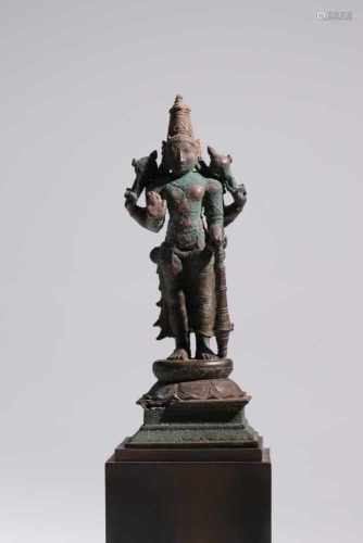 LokeshvaraBronze,India, 12th century Pala DynastyH: 12 cmA flat depiction of Lokeshvara holding a