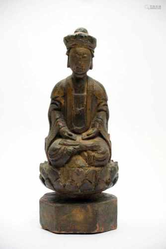 ScholarWood carvingChina 19th ctH: 25 cmBodhisattva in lotus seat on a lotus patel with hands in