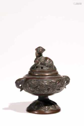 Incense BurnerBronzeChina18th ctH: 10 cmAn incense burner with stem. The lower part is decorated