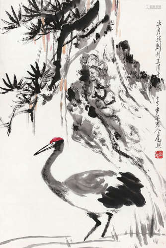 卢光照（1914～2001） 松鹤图 立轴 设色纸本