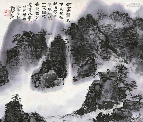 赖少其（1915～2000） 江村月落 立轴 设色纸本