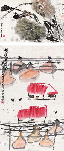 方向（b.1967）  李东伟（b.1961） 荷鸟乡趣 （两帧） 镜片 设色纸本