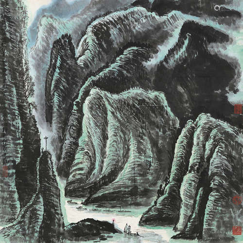 李行简（b.1937） 峡江行 镜片 设色纸本