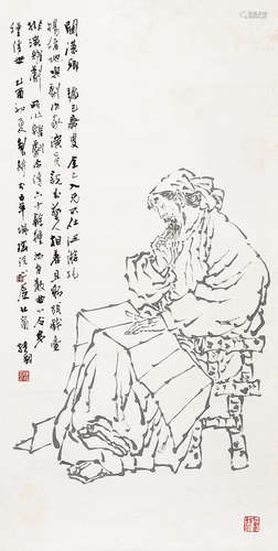 陈振国（b.1944） 关汉卿 镜片 水墨纸本