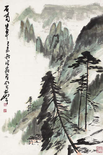 黄独峰（1913～1998） 黄山石笋峰 镜片 设色纸本