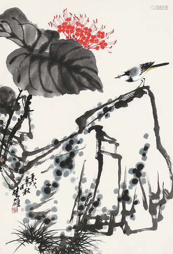 方楚雄（b.1950） 花鸟 镜片 设色纸本