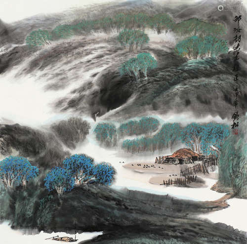 许钦松（b.1952） 春山溪庐 镜片 设色纸本