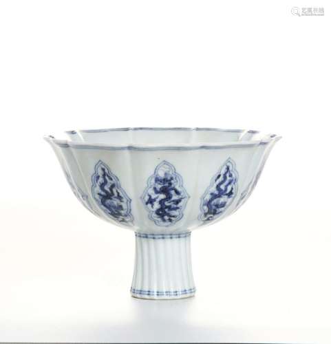 Chinese Blue and White Stem Bowl