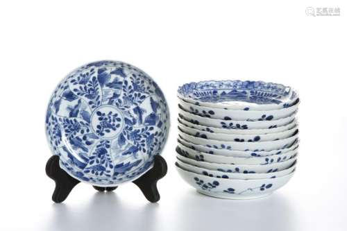 12 Chinese Blue and White Dishes