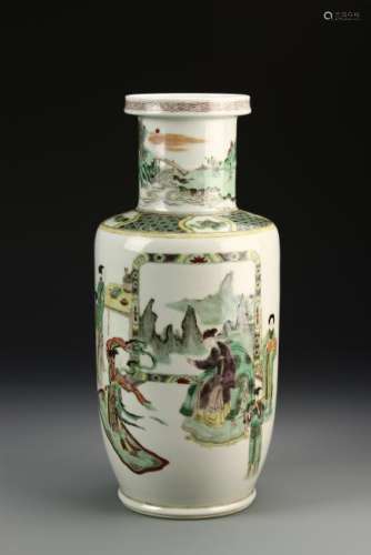 Chinese Wucai Rouleau Vase
