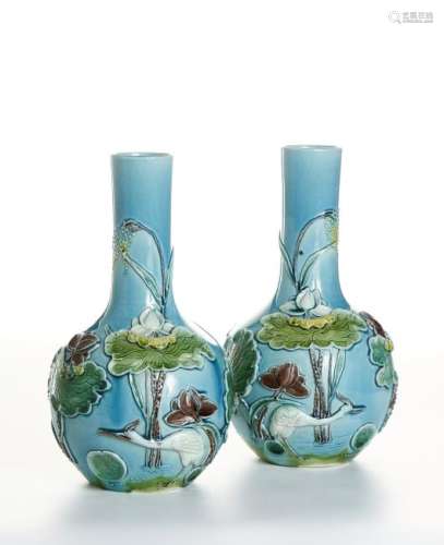 Pair of Chinese Turquoise-Ground Bottle Vases