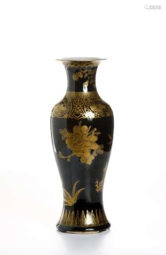 Chinese Mirror-Black Gilt-Painted Baluster Vase