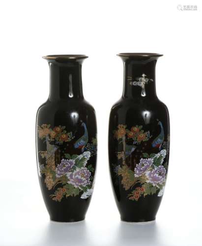 Two Mirror-Black Glazed Rouleau Vases