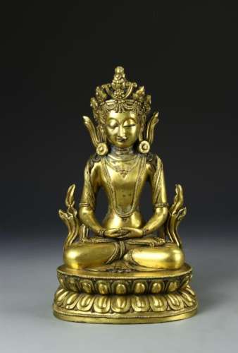 Chinese Gilt-Bronze Figure of Manjushri
