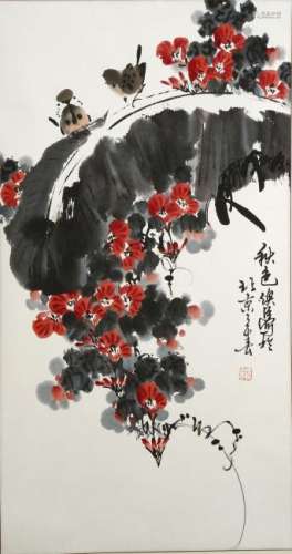 Chinese Scroll Painting of Birds and Flowers